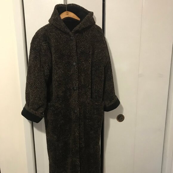 Ladies Black And Brown Hooded Reversible Coat Size Medium - Picture 3 of 6